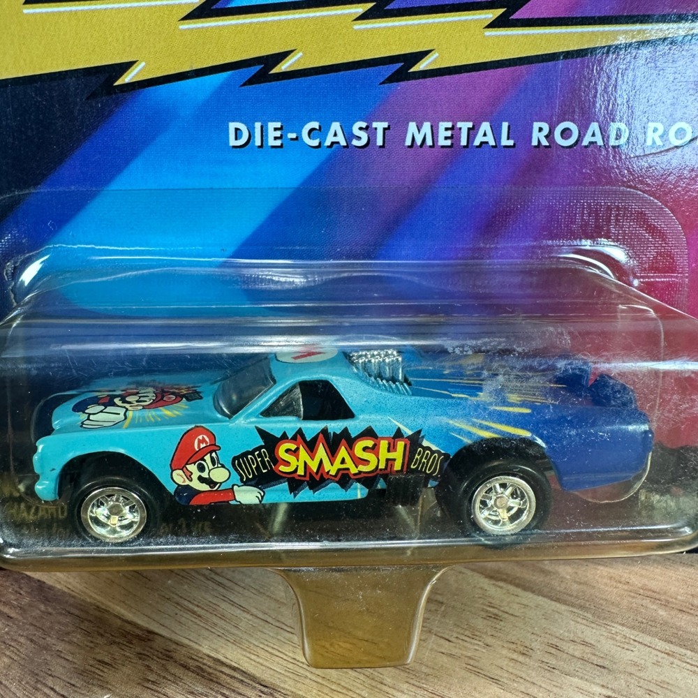 VTG Mario Super Smash Bros Johnny Lightning Die-Cast Road Rod Blue NIB Y2K Moto